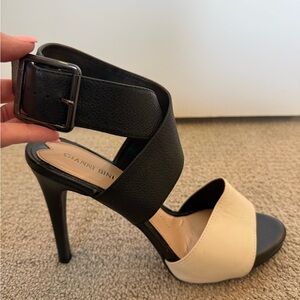 Gianni Bini Black and Cream Strappy High Heel Sandals